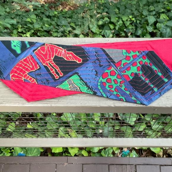 Blue red safari giraffe animals obi style upcycled wrap silk ties belt OS - Picture 3 of 15